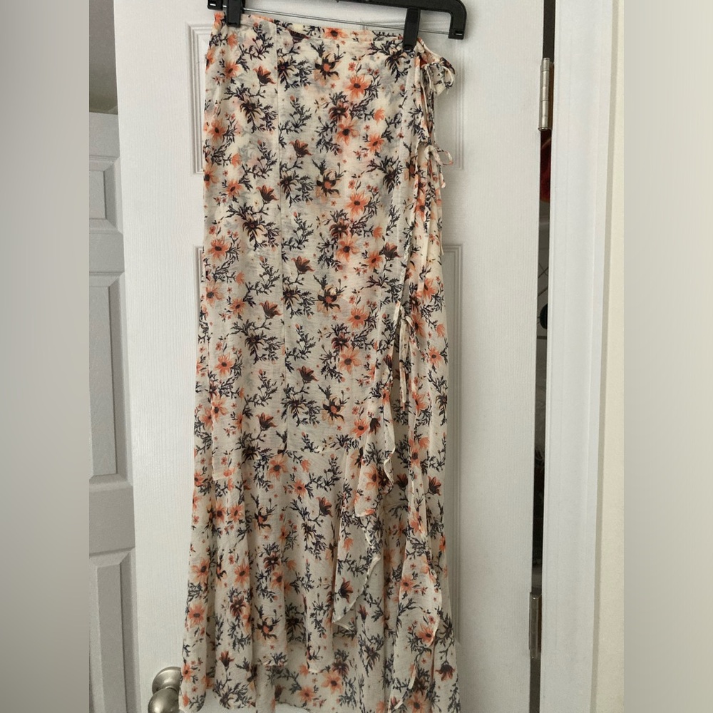 Free People Floral Maxi Skirt in Cream and Orange